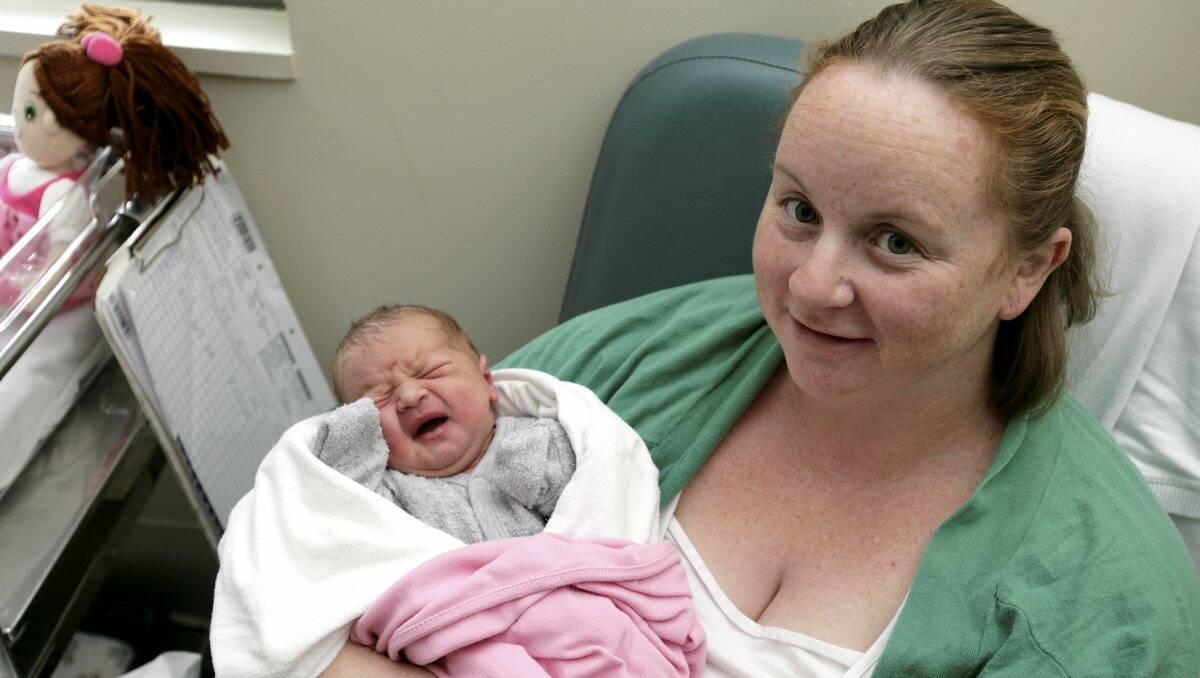 Little Stella Costopoulos and her mum Tanya Costopoulos at the Ballarat Health Services Base Hospital after Stella’s arrival on Thursday.