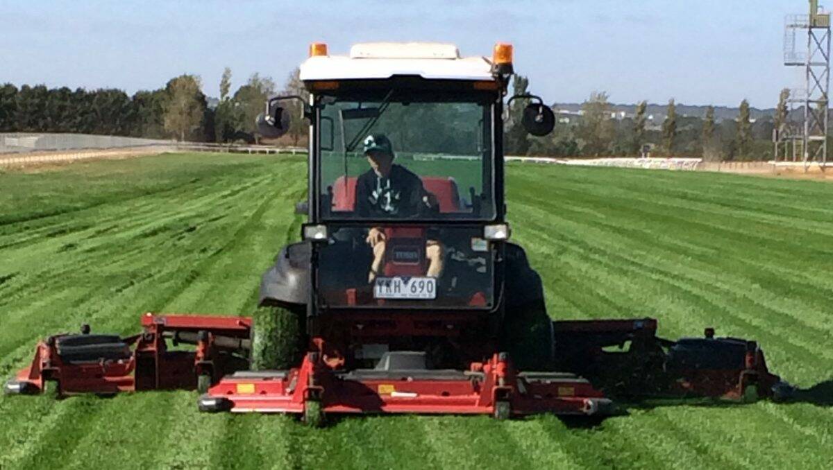 Ballarat Turf Club’s new race track is mowed in preparation for its first race meet.