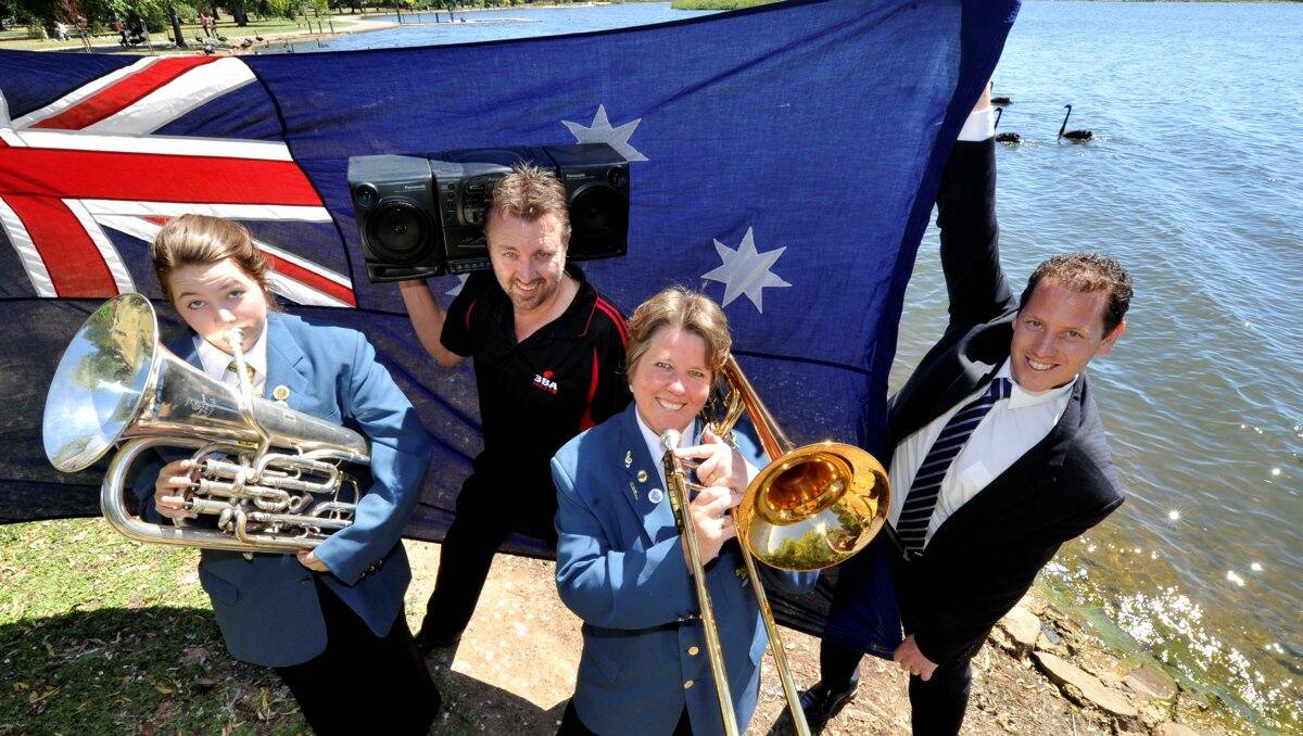Ballarat Brass members Chenoa and Lynn Thorp, with 3BA general manager John Fitzgibbon and Mayor Josh Morris, are looking forward to Sunday’s Australia Day fireworks display.