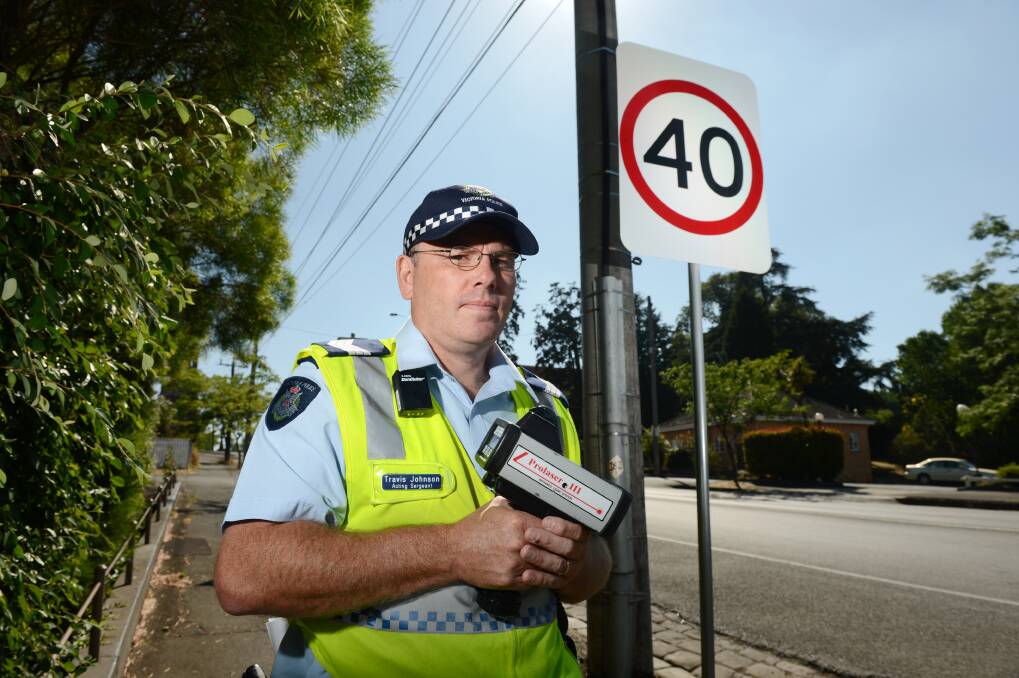 Acting Sergeant Travis Johnson will be out checking school speed zone across the Ballarat region with the return of students this  week. PICTURE: ADAM TRAFFORD