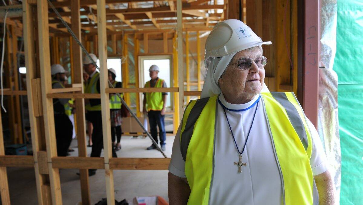 Exciting: Sister Clare Breen inspects progress on the Nazareth House upgrade yesterday. PICTURE: LACHLAN BENCE