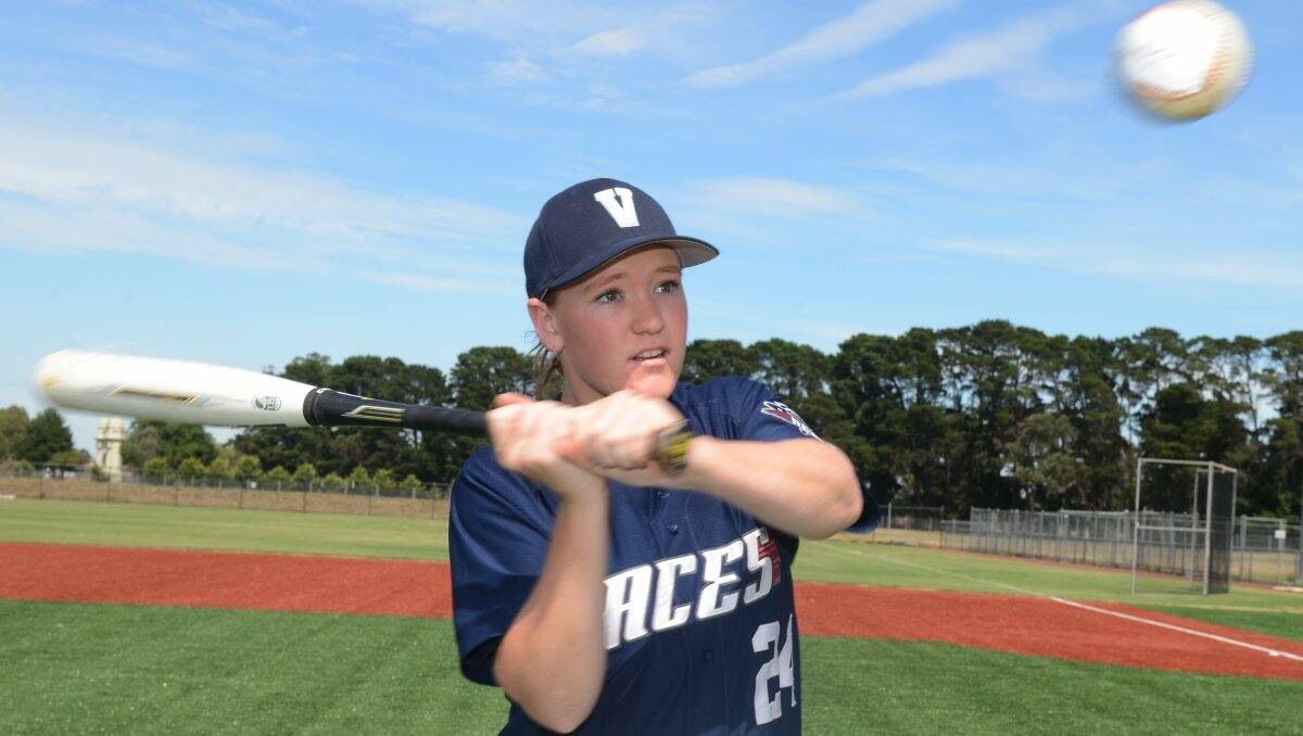 Set for play: Victorian representative Bronwyn Gell at Ballarat’s Prince of Wales Park yesterday for the launch of the upcoming national women’s and youth women’s baseball championships.  PICTURE: KATE HEALY