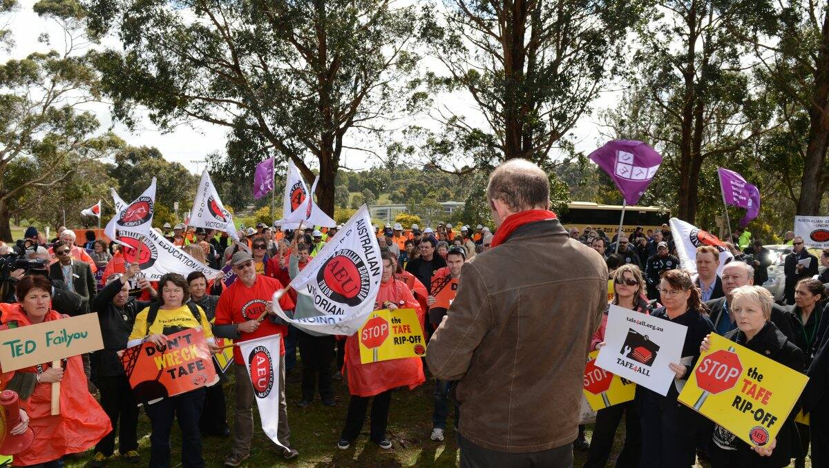 TAFE cuts protests last year at the University of Ballarat's Mt Helen campus. PICTURE: KATE HEALY