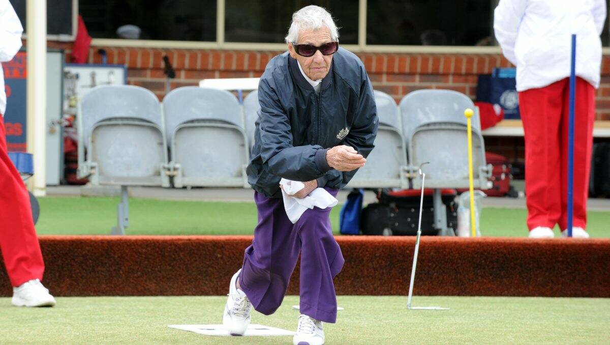 Shot: Sigrid Glasspool of Creswick sends down a bowl in yesterday’s Midweek Pennant Bowls match against Central Wendouree. PICTURE: JUSTIN WHITELOCK