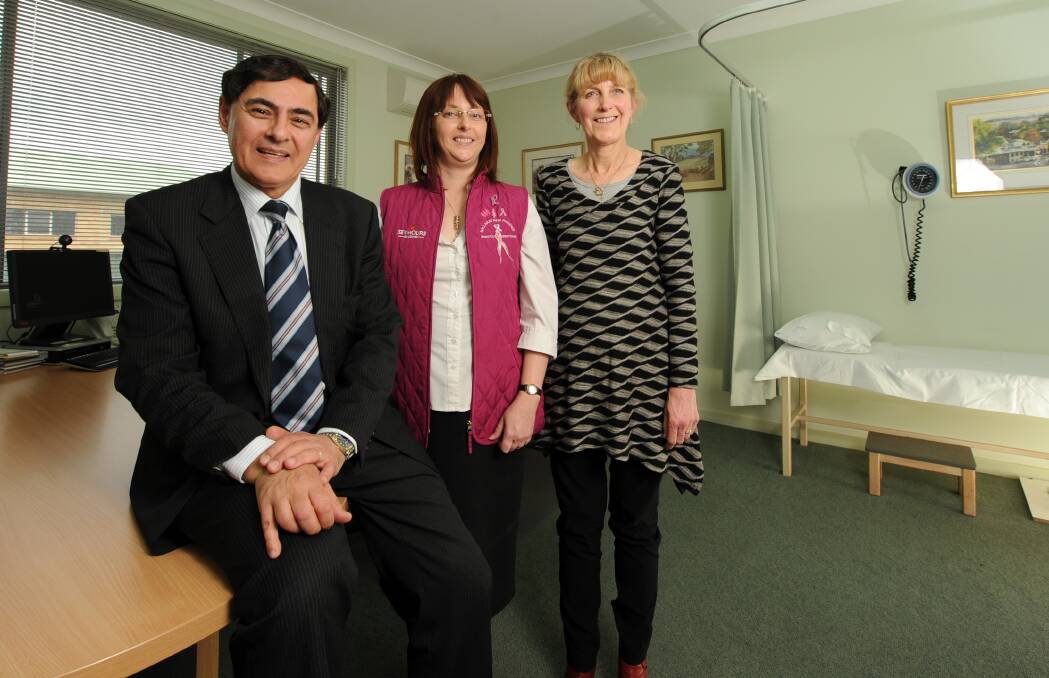 Ballarat Oncology and Haematology Services Clinical Trials Unit has been pioneering breast cancer research. From L to R, Dr George Kannourakis, Deanna Osmar, Rosemary Cotton (Clinical Trial Co-Ordinator). PICTURE: JUSTIN WHITELOCK