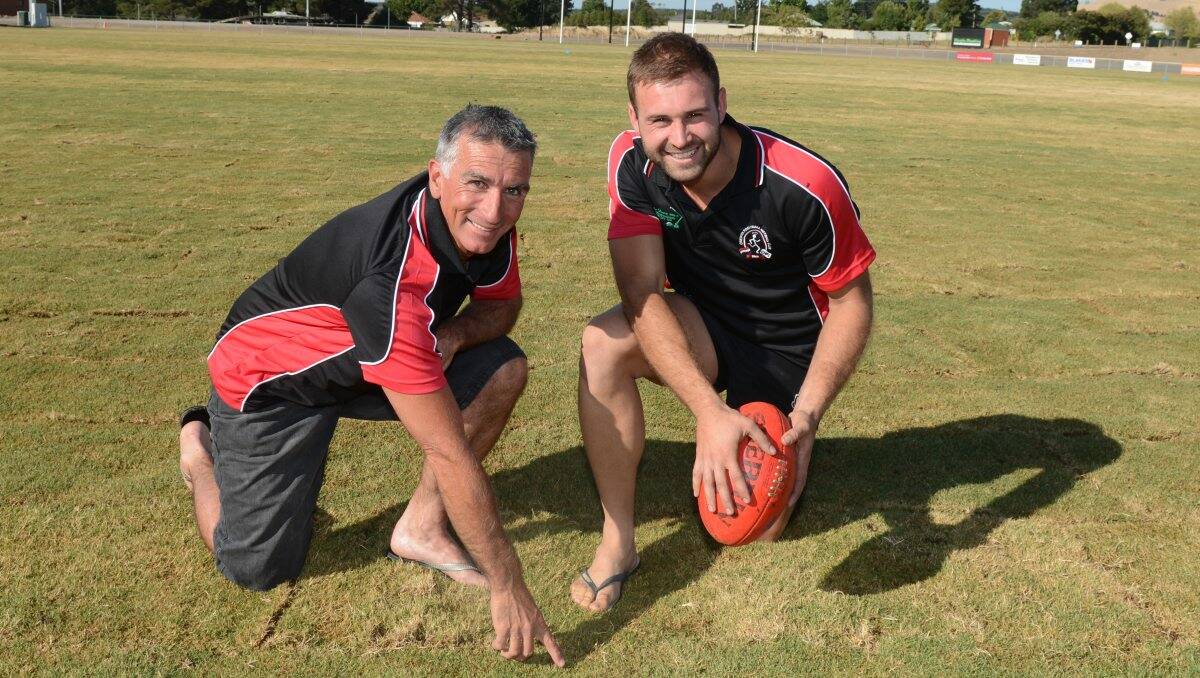 ON THE JOB: New Creswick coach Len Watson with new assistant Tom Cooper at Doug Lindsay Reserve. Picture: Kate Healy