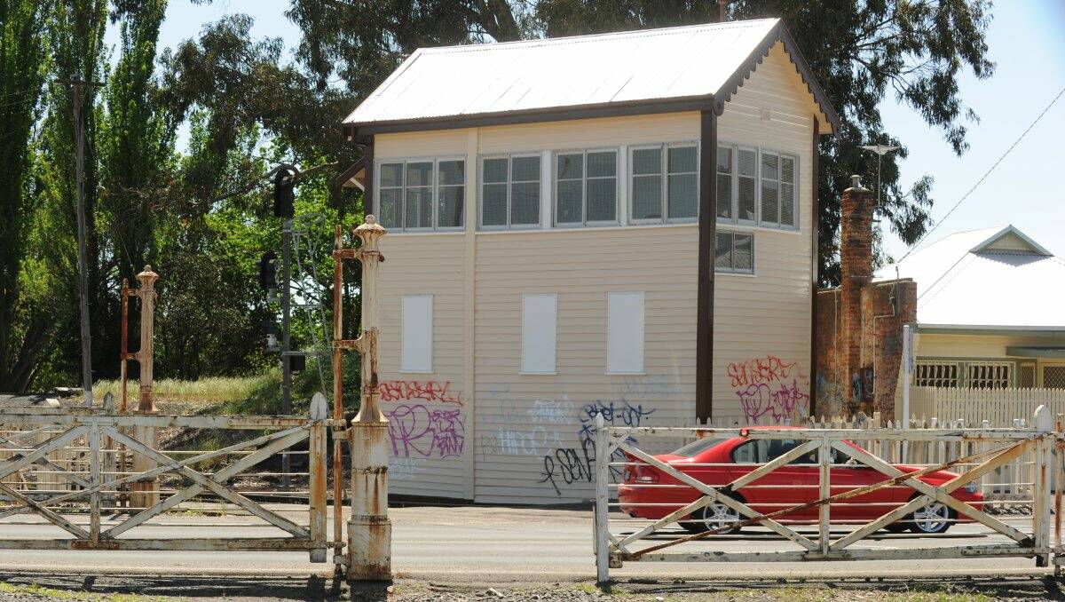 Vandalised: VicTrack has pledged to repaint the signal box. PICTURE: JUSTIN WHITELOCK