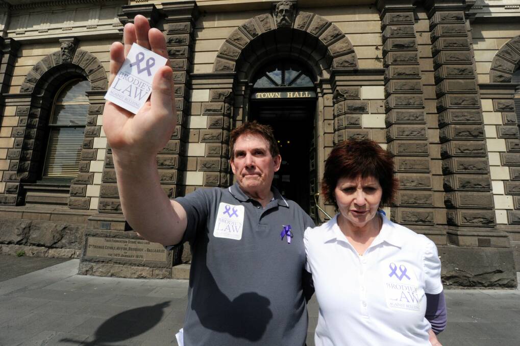 Brodie's parents Damian and Rae Panlock at the launch of the anti-bullying awareness campaign at the Ballarat Town Hall. PICTURE: JEREMY BANNISTER