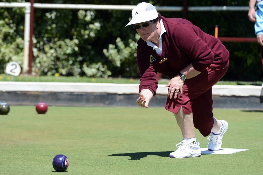 Smeaton’s Keren May takes her shot during the Ballarat District Bowls Division midweek pennant division one against Mt Xavier yesterday. PICTURE: KATE HEALY