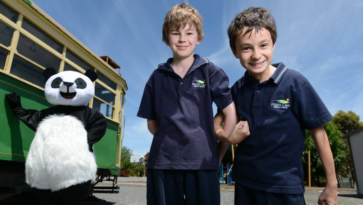 Ready for fun: Josh Pryor, 10, and Nicholas Kattula, 9, are all set for Panda-monium at Mt Clear Primary School. PICTURE: Adam Trafford