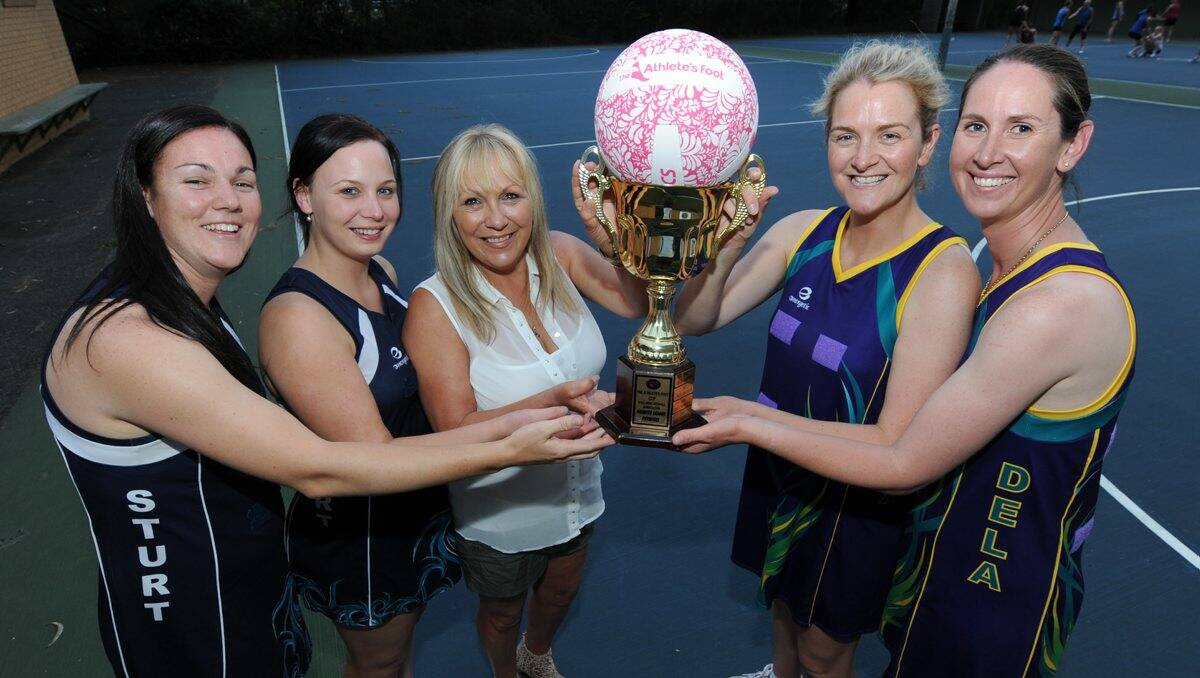 Grand final: From left, Sturt Diamonds’ co-captains Amanda Guthrie and Laura Allan with coach Sue Allan will play Dela Assuntas’ playing captains Emma Farrell and Cindy Daniel tonight in their first grand final in The Athlete’s Foot Cup. PICTURE: JUSTIN WHITELOCK