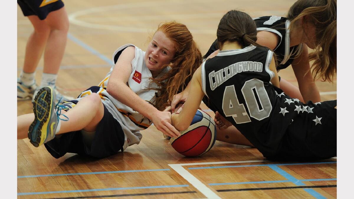 Junior Basketball Tournament - Ballarat Gold (white) V Collingwood 1 (black) 14GA1. @ Arch Complex Court 8. Sophie Molan - ballarat, Maryellen Matsas - collingwood
