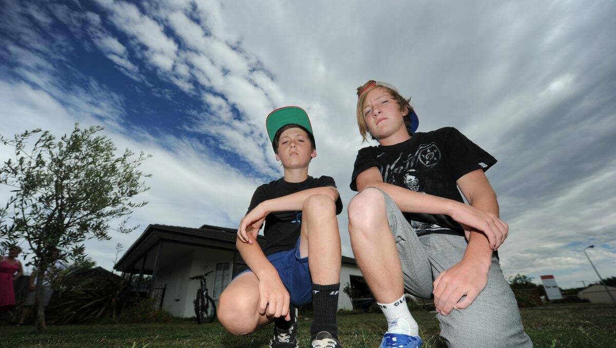 Wilson Murphy,13, and Brayden Baldock, 13, who had their valuable and much-loved bikes stolen from the KFC store in Albert Street, Sebastopol, last Wednesday. Brayden was pelted with rocks when he chased the fleeing offenders.PICTURE: JUSTINE WHITELOCK