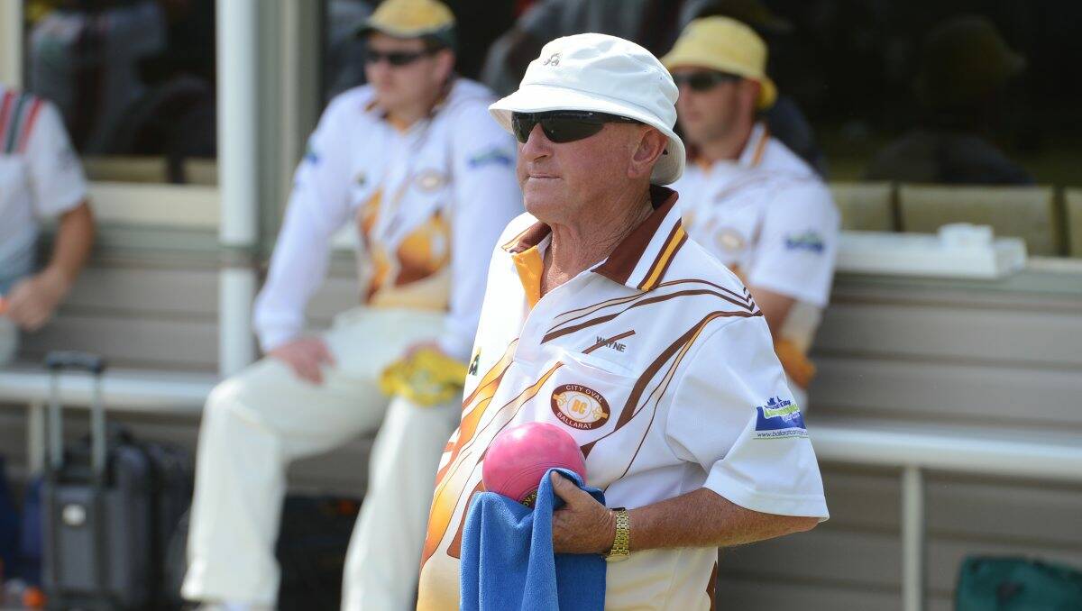 Concentration: City Oval’s Wayne Clarke during the division one bowls match between City Oval and Ballarat. PICTURE: KATE HEALY