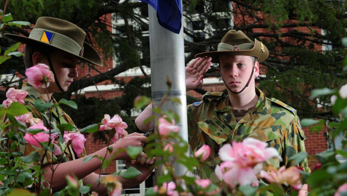 Ballarat Grammar student Aidan Dixon raised the flag in honour of his grandparents.