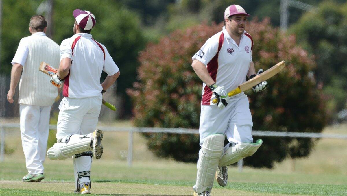 Record-breaking: Brown Hill’s Ryan Knowles, right, and Nathan Edwards, left, combined for a club record 220-run partnership.