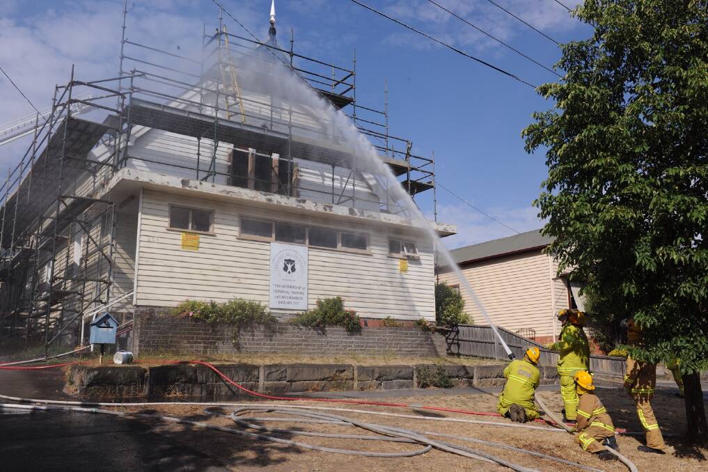 CFA crews have controlled a fire in a former church in Grant St, Ballarat. PICTURES: Lachlan Bence