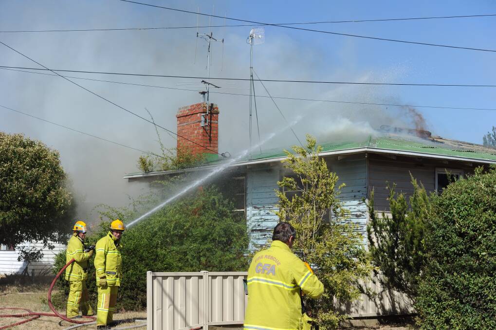 A fire has destroyed a house in Grevillea Rd, Wendouree this afternoon. Pictures: JUSTIN WHITELOCK