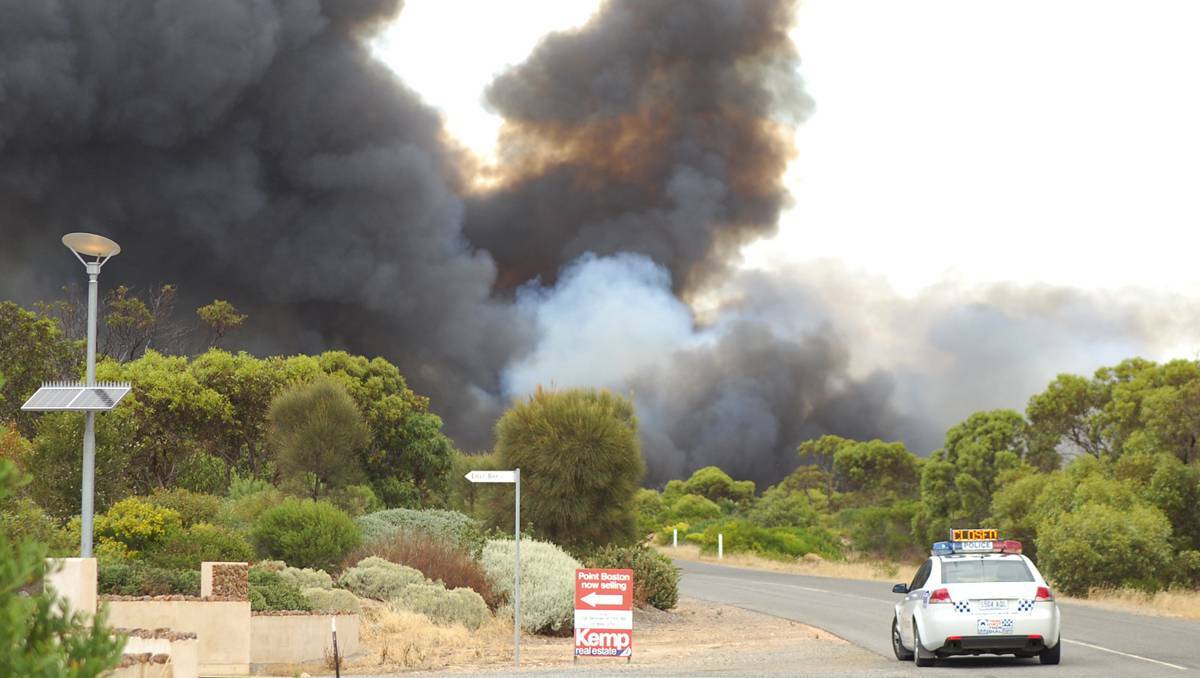Fire at Point Boston near Port Lincoln in South Australia broke out on Tuesday after a lightning strike. 