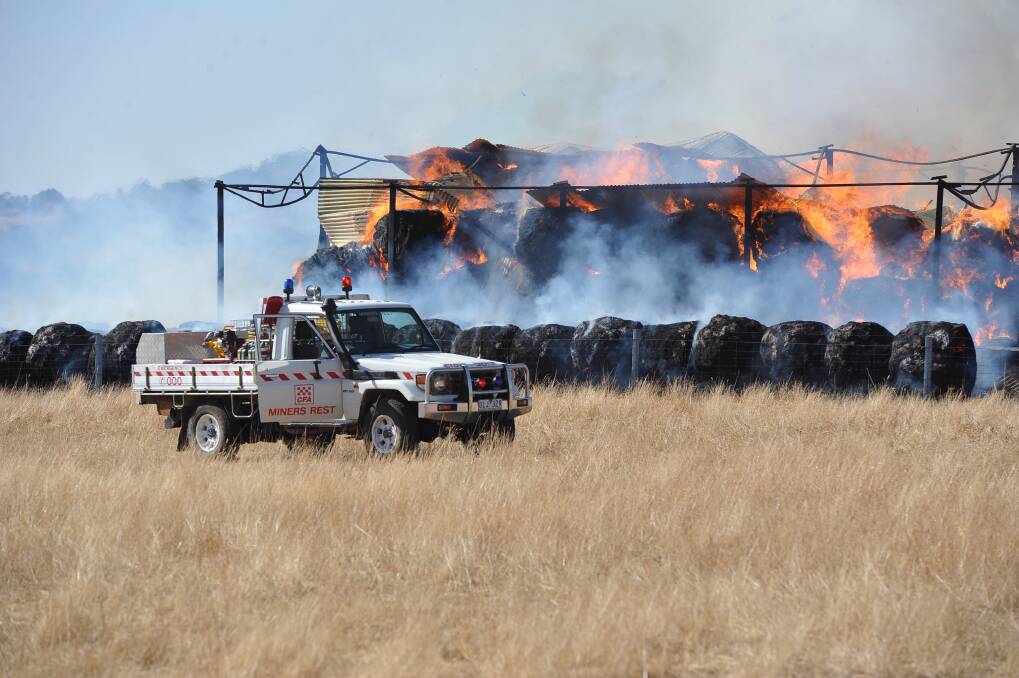 A hayshed that caught fire, just north of Learmonth, was started by a tractor exhaust.