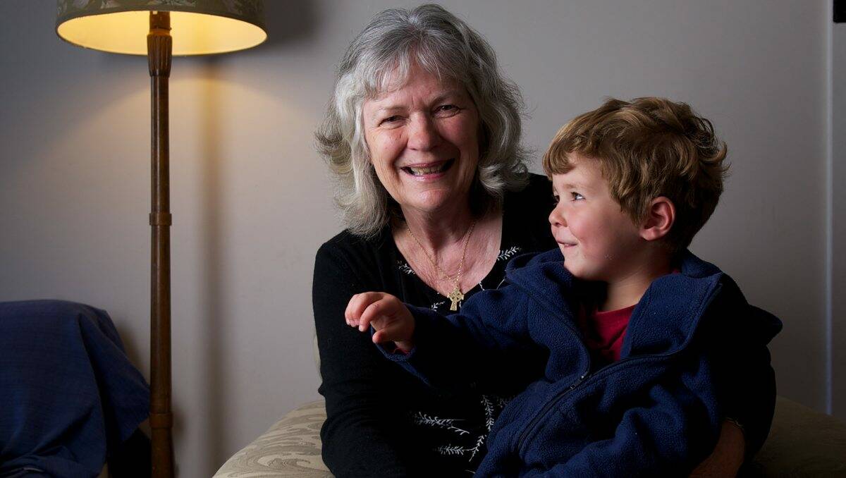 Robyn Shackell, with her grandson Lauchlan, is one of two female deacons in the Ballarat diocese. PICTURE: WAYNE TAYLOR