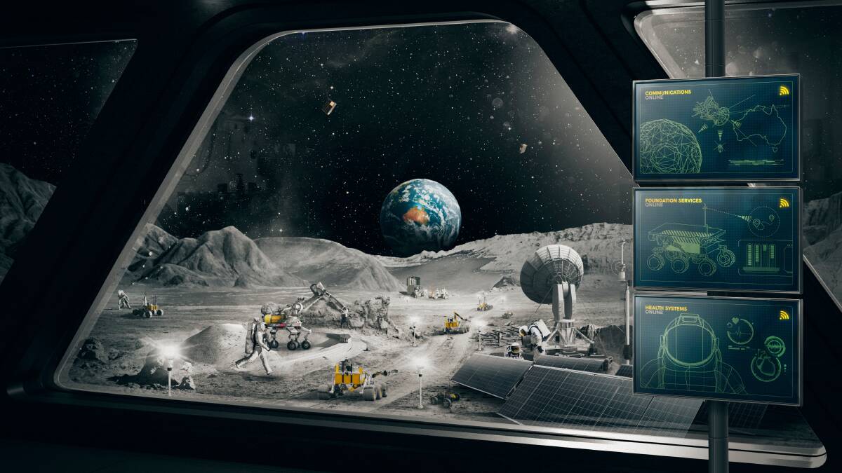 An artist's impression showcasing how the Australian-made rover could contribute to a bigger international exploration program on the moon. Picture: Australian Space Agency