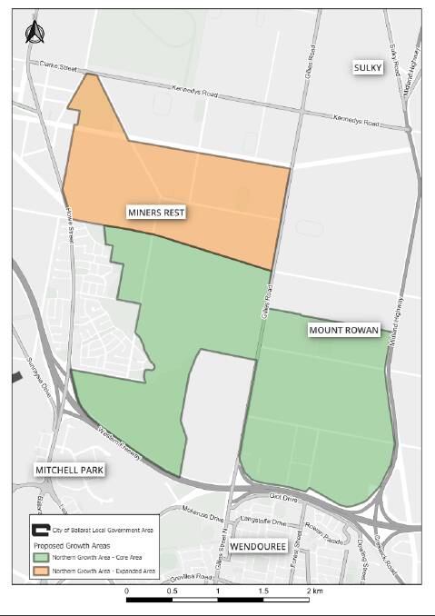 A map of the areas included in the North Growth Area which won't be accessible until at least 2026. 