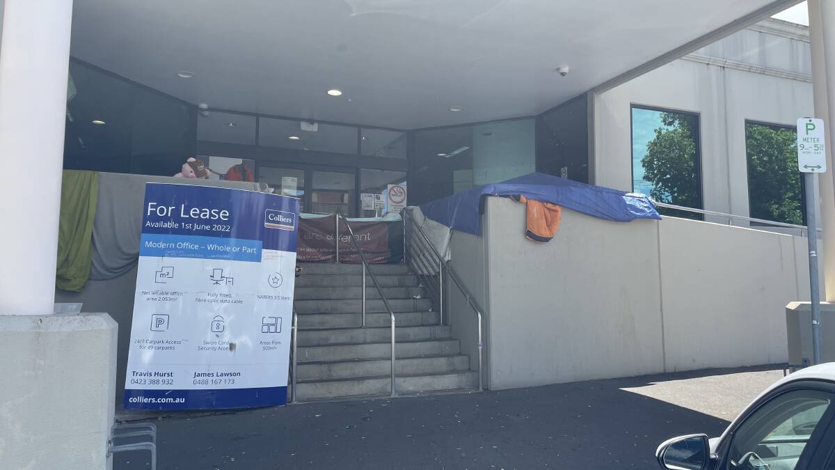 The sleeping area set up at the former Centrelink building on Ablert Street. Pictures by Alison Foletta