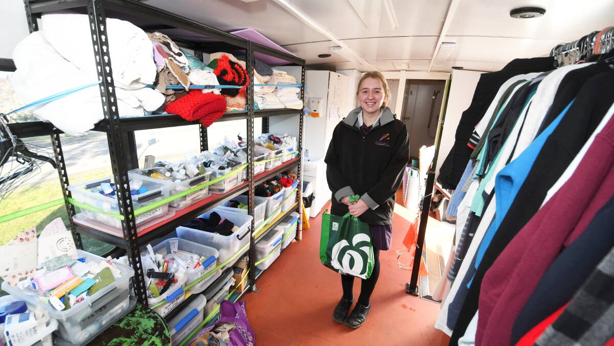 Year 11 Student Heidi Adriaans on the One Humanity Shower Bus. Picture by Lachlan Bence 
