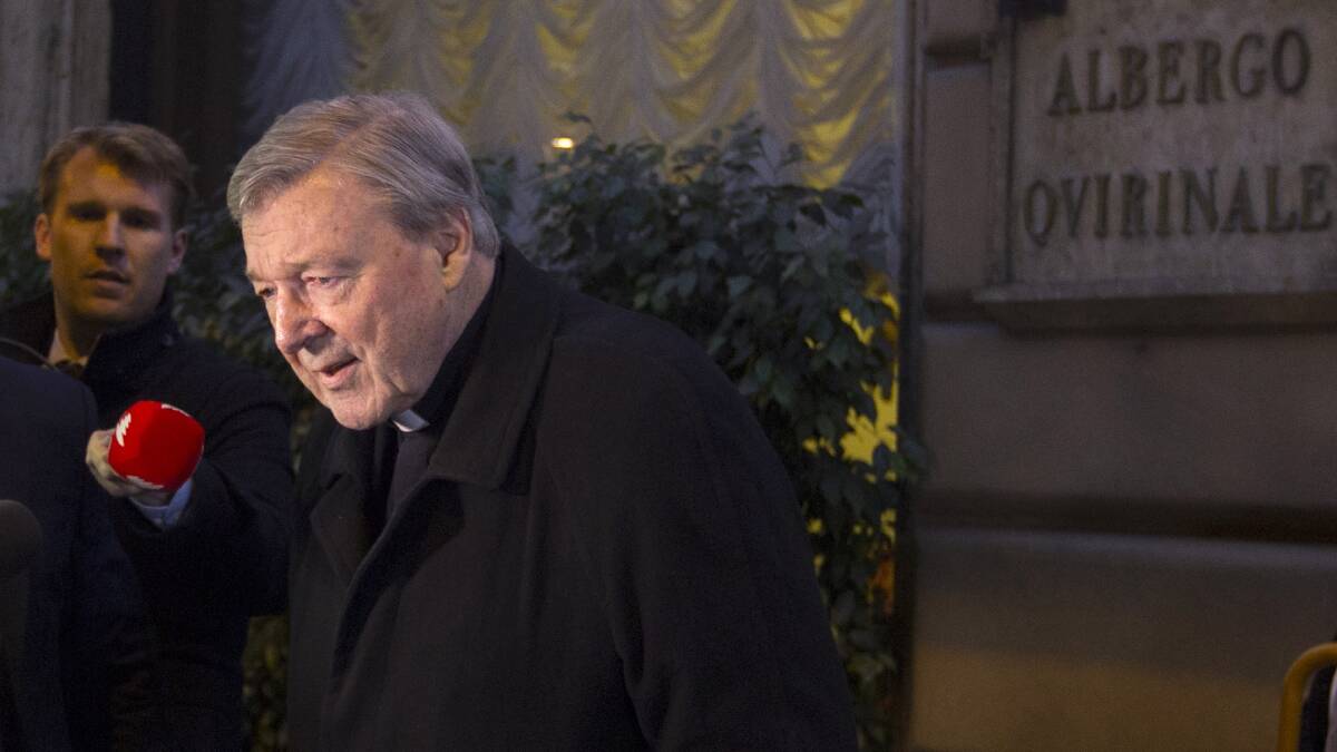 George Pell leaves the Quirinale hotel in Rome, early Tuesday, March 1, 2016. AP Photo/Riccardo De Luca