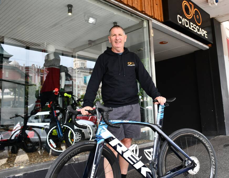 Steve Kennedy from Sturt Street's Cyclescape said the store had been filled with riders ahead of RoadNats. Picture by Alex Dalziel