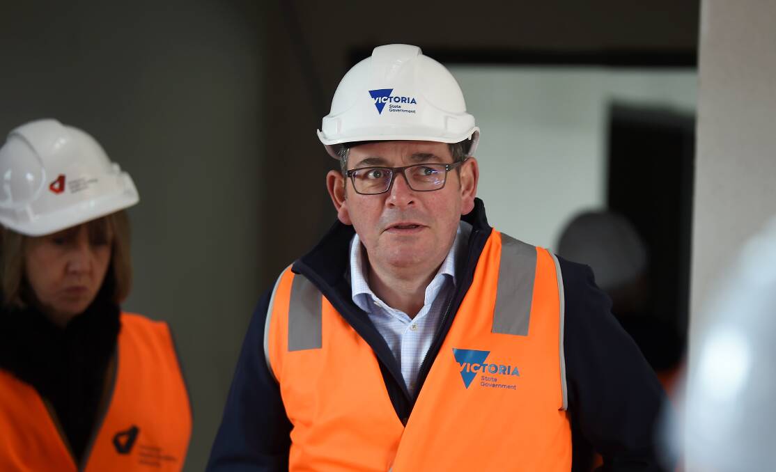 Daniel Andrews at an under-construction early parenting centre in Lucas, May 26, 2023. Picture by Lachlan Bence