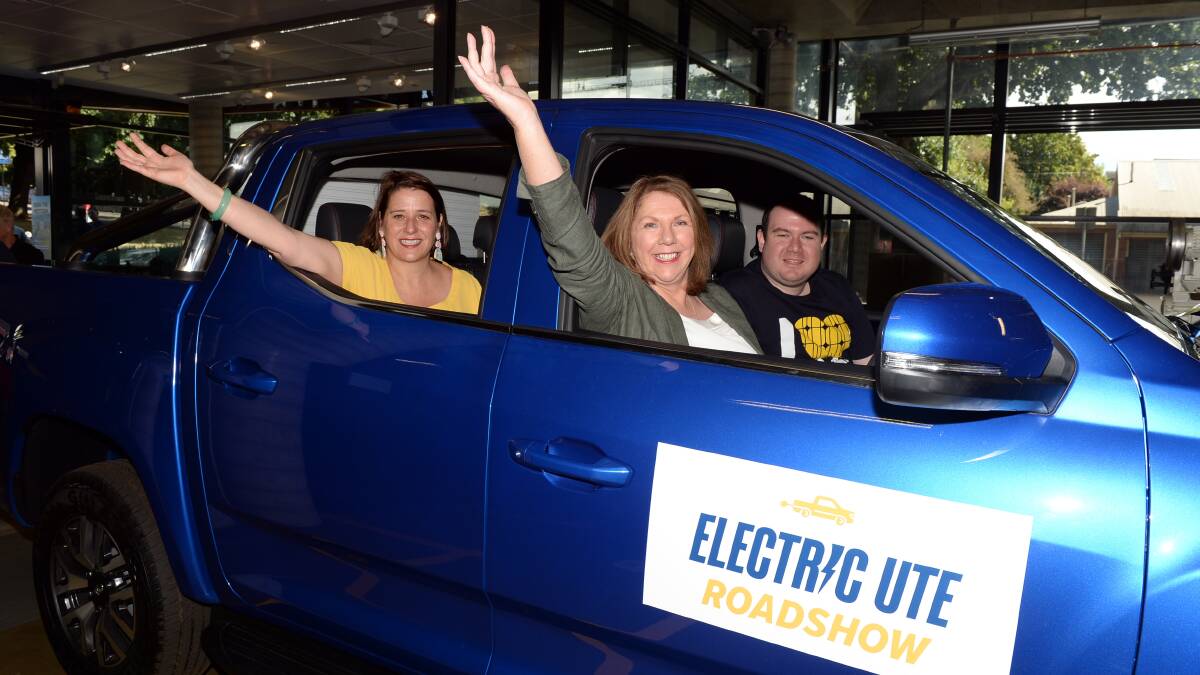 Wendouree member Juliana Addison, Ballarat MP Catherine King and Solar Citizens organiser Ben Lever sit in the electric LDV eT60. Picture by Kate Healy
