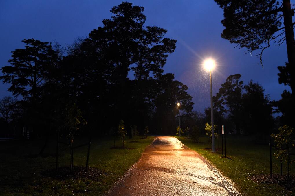 Lights along the Steve Moneghetti Track during a trial earlier this year. Picture: Adam Trafford
