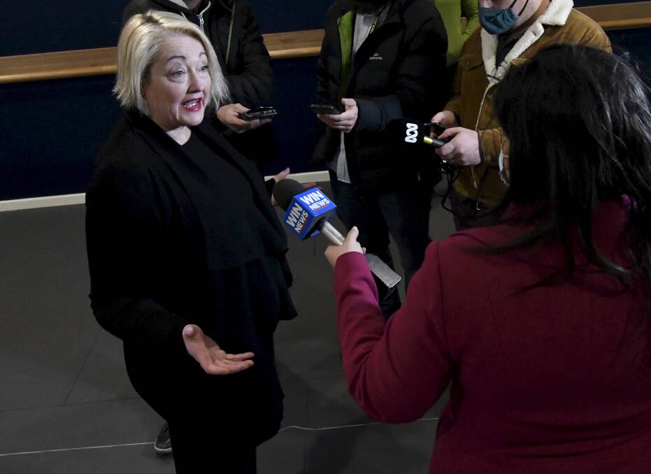 RELIEF NEEDED: Member for Ripon Louise Staley speaking in Ballarat on Tuesday to call for rent relief for small businesses across the state. Picture: Lachlan Bence