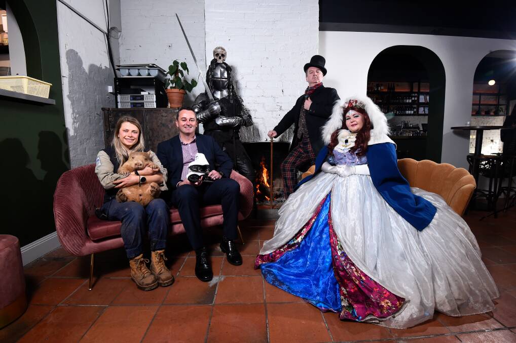 WARM UP: Cass Hancock and Honeybun of the Ballarat Wildlife Park, Mayor Daniel Moloney, the Black Knight and Queen Neva of Kryal Castle and Wes Scott of Sovereign Hill. Picture: Adam Trafford
