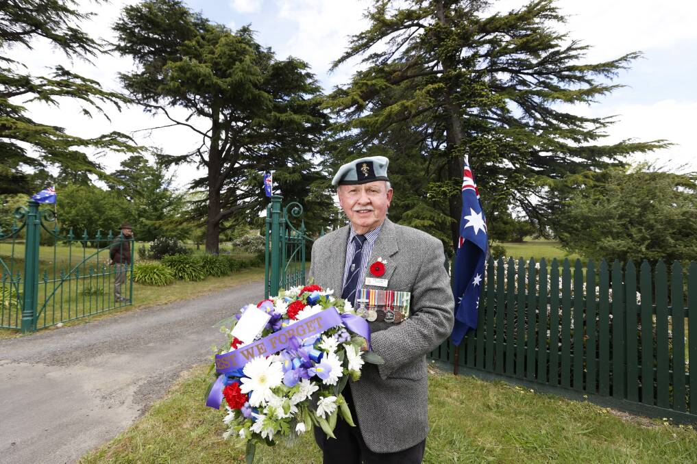 Buninyong RSL president Ron Fleming outside the Buninyong Cemetery gates where a service was held.