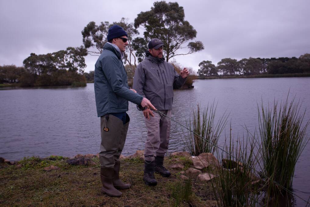 CHATTING: The Fly Program chief executive and founder Matt Tripet talked to Fly Fishing Friday participants about mental health as well as teaching them to cast. Picture: supplied.