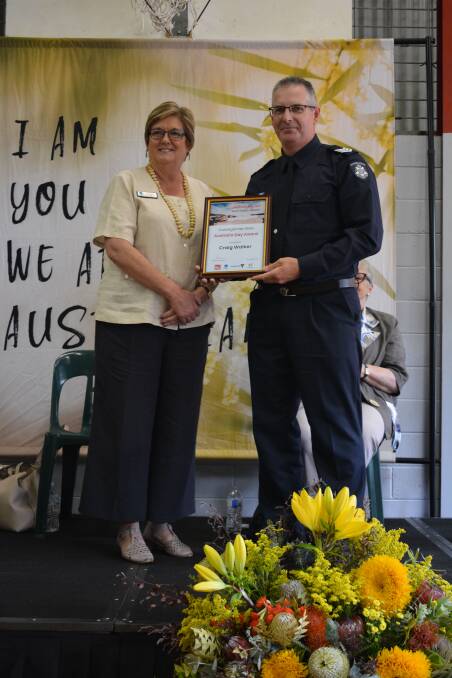 RECOGNITION: Leading Senior Constable Craig Walker and Corangamite Shire Mayor Ruth Gstrein.