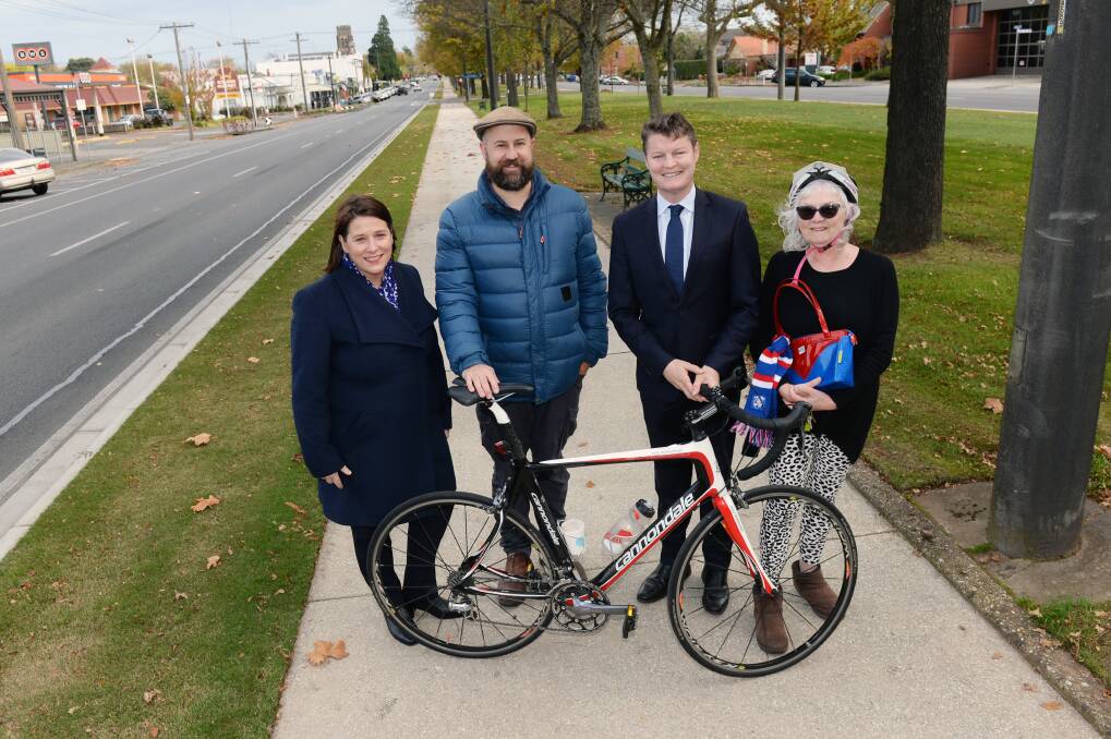 SAFE: Ballarat Bicycle User Group members Matt Briody and Jacqueline Cleverley with Member for Wendouree Juliana Addison and Minister for Road Safety Ben Carroll. Picture: Kate Healy