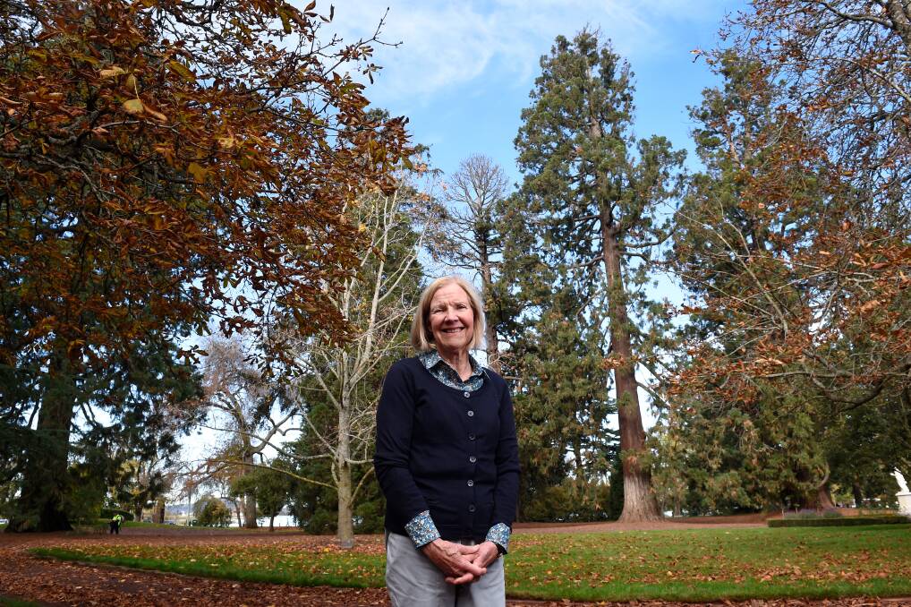 TALL: Friends of the Ballarat Botanical Gardens guide Wendy Sandiford will teach visitors more about the gardens' giant sequoias. Picture: Adam Trafford