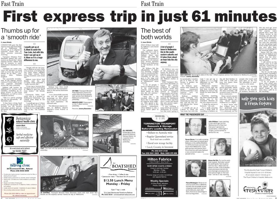 The September 5, 2006 of The Courier reported a 61-minute express service into Melbourne.