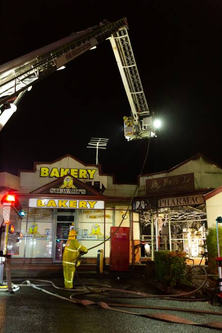 Crews attend to the fire at Midvale Shopping Centre on Saturday night. Picture: Uniform Photography