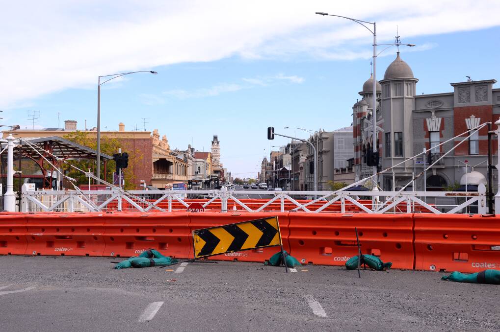 The closed crossing looking south towards the CBD.