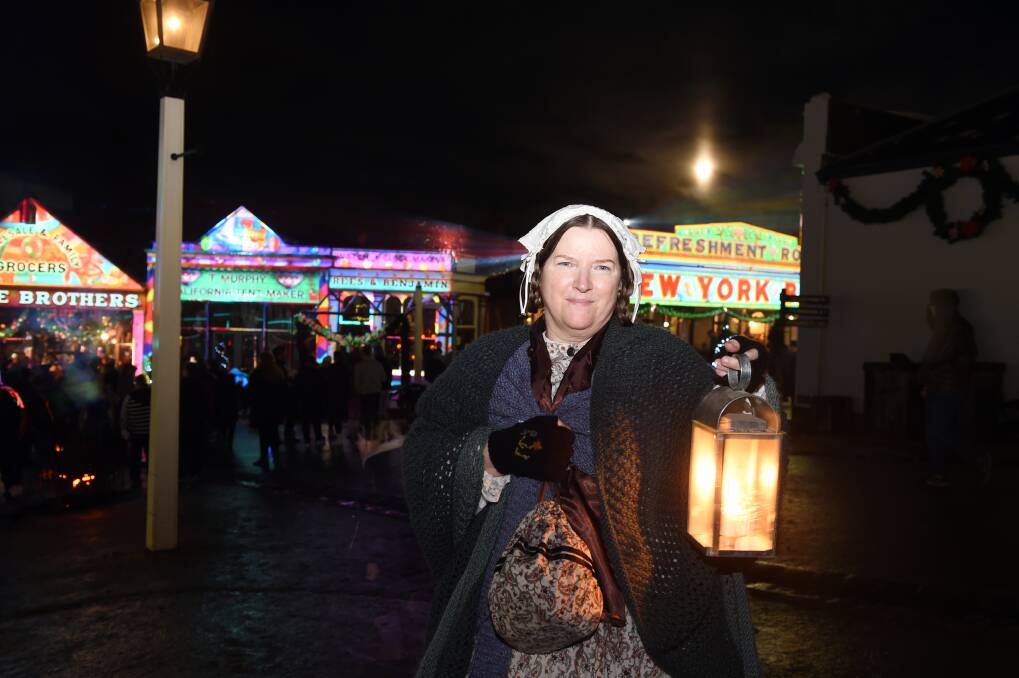 Friends of Sovereign Hill volunteer Jenny Richardson at the opening night of Winter Wonderlights.