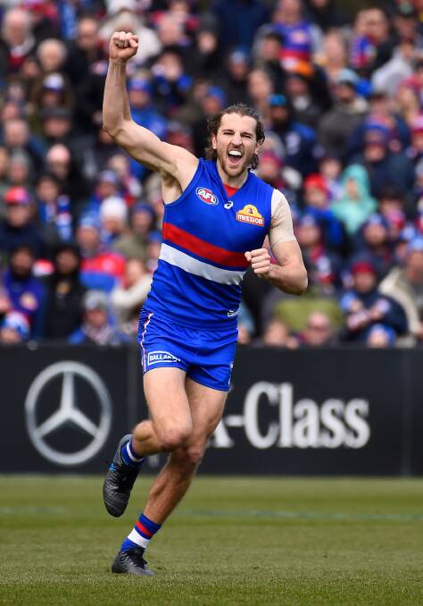 Western Bulldogs captain Marcus Bontempelli celebrates a goal in their win over Adelaide in 2019.