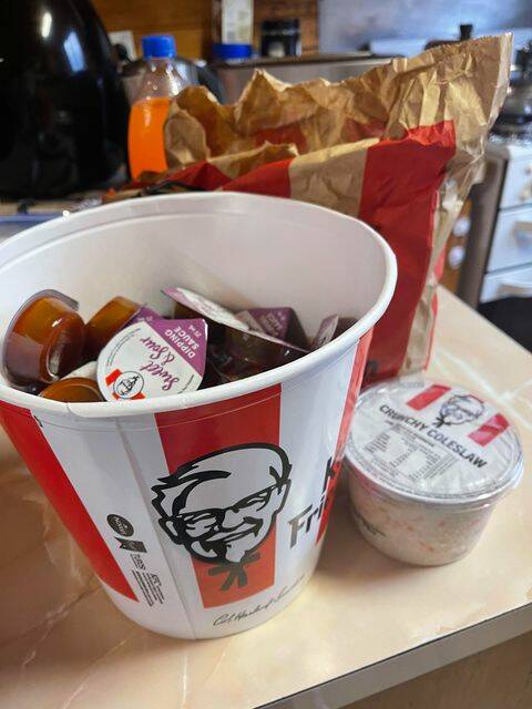SAUCY: Sebastopol resident Michell Moran's KFC bucket full of sweet and sour sauce. Picture: supplied