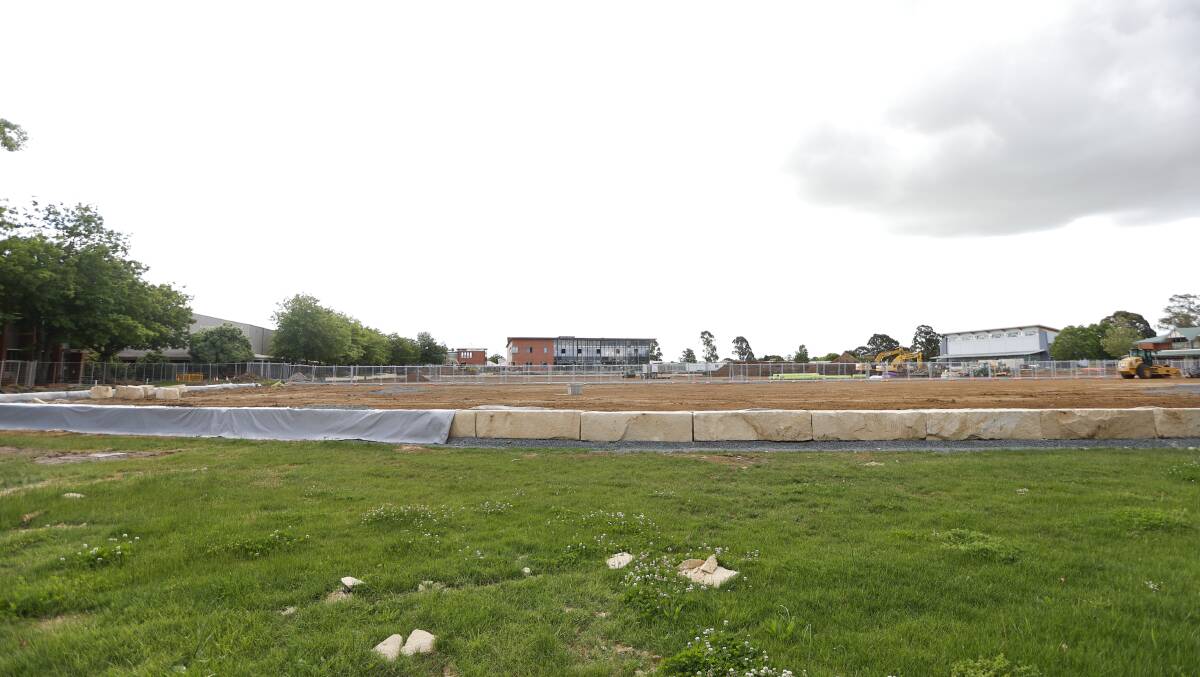 Ballarat Grammar's new sports field, currently under construction, is proposed to have four 30-metre light towers around it, according to planning documents. Picture: Luke Hemer