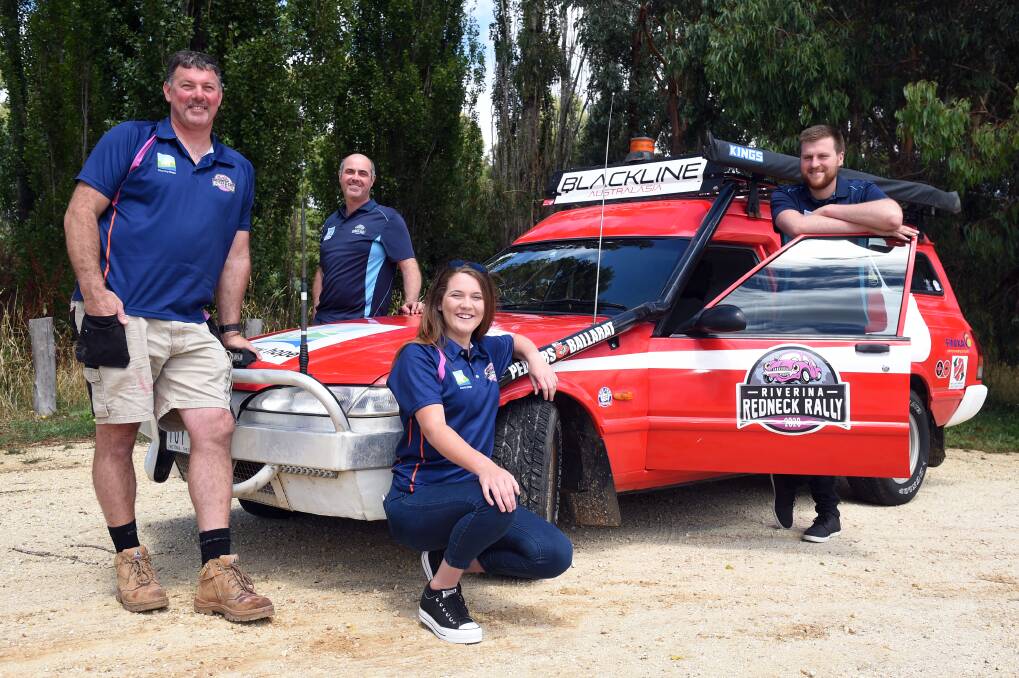 ROAD WARRIORS: Darren Gladstone, Peter Shaw, Tamsyn Gladstone and Troy Gleeson are taking part in the Riverina Redneck Rally raising money for Country Hope. Picture: Kate Healy