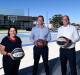 GAME ON: Member for Wendouree Juliana Addison, Ballarat mayor Daniel Moloney and Ballarat Basketball CEO Neville Ivey at the new courts. Pictures: Adam Trafford